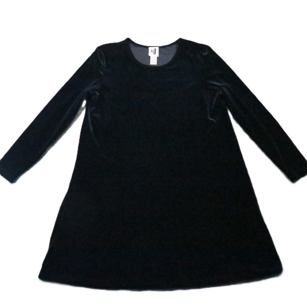Vintage 90s Velvet Dress L Black Long Sleeve Shift Gothic Witchy Halloween Party